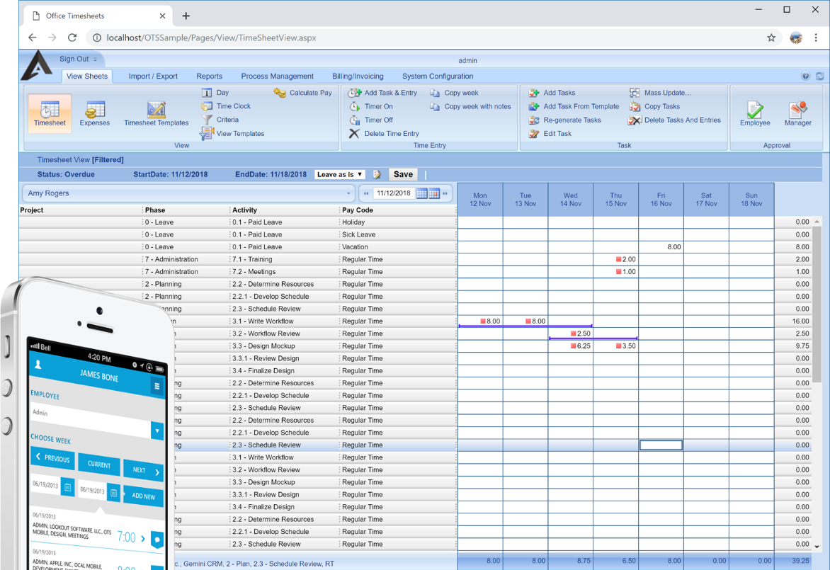 Office Timesheets classic timesheet entry view